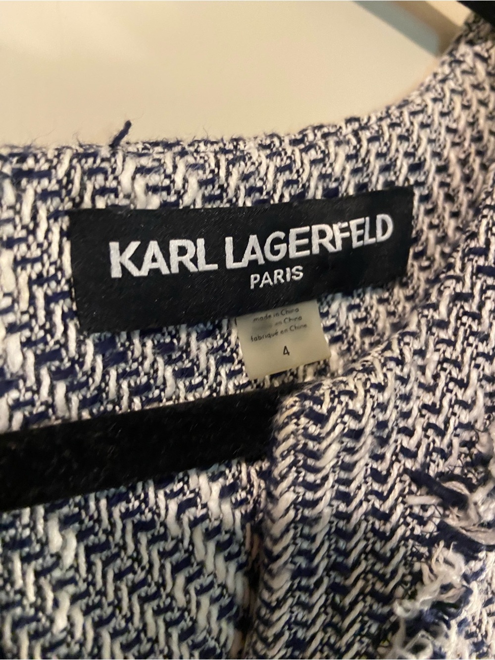 Karl Lagerfeld Navy & White Tweed Shift Dress sz 4 - Picture 4 of 10